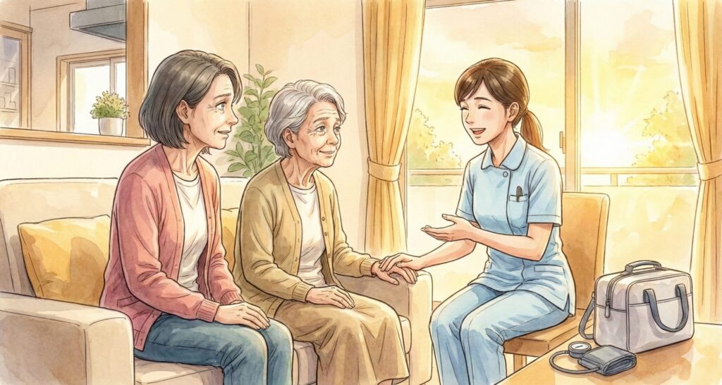 訪問看護師が認知症の方と会話する様子