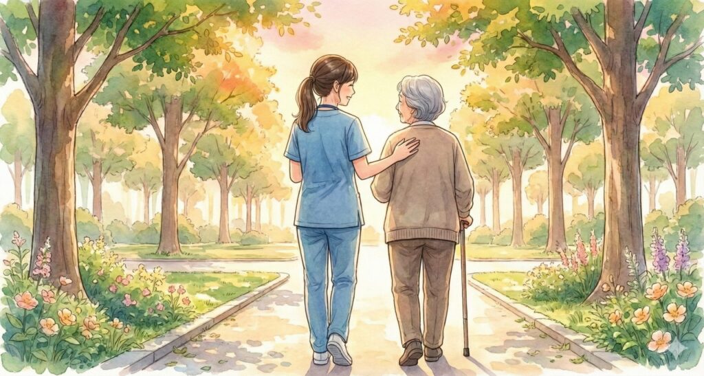 訪問看護で散歩する様子