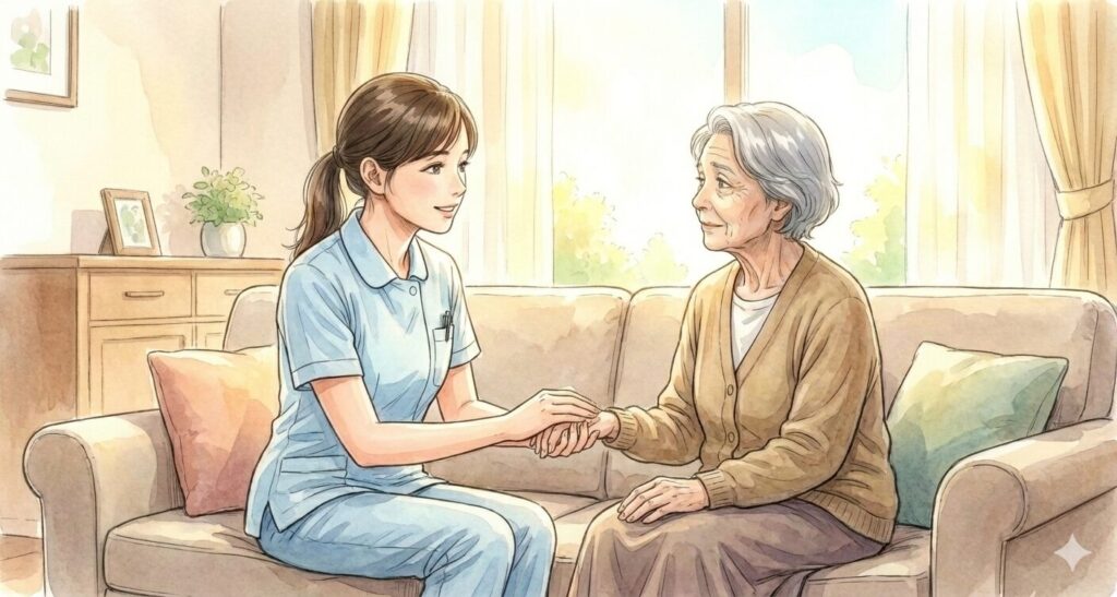 訪問看護師が認知症の方と会話する様子