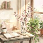 統合失調症の訪問看護｜朝の窓辺と観葉植物の水彩画アイキャッチ