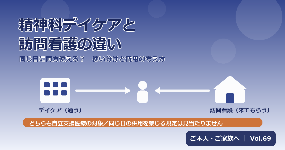精神科デイケアと訪問看護の違い｜同じ日に両方使える？使い分けと費用の考え方【Vol.69】