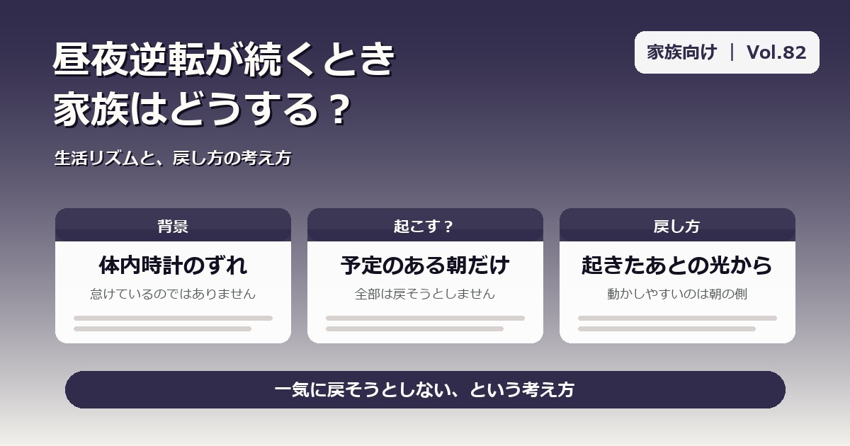 昼夜逆転が続くとき、家族はどうする？｜精神疾患のある家族の生活リズムと戻し方の考え方【Vol.82】